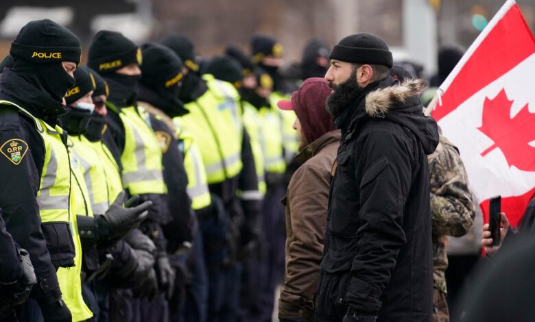Canadian Police Clearing Protesters From Key Bridge Connecting Canada And U.S.