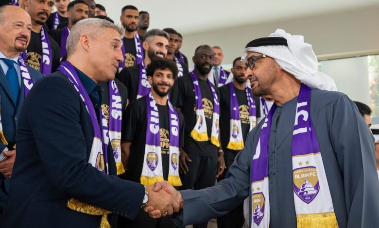 President Sheikh Mohamed meets Al Ain footballers after ACL win